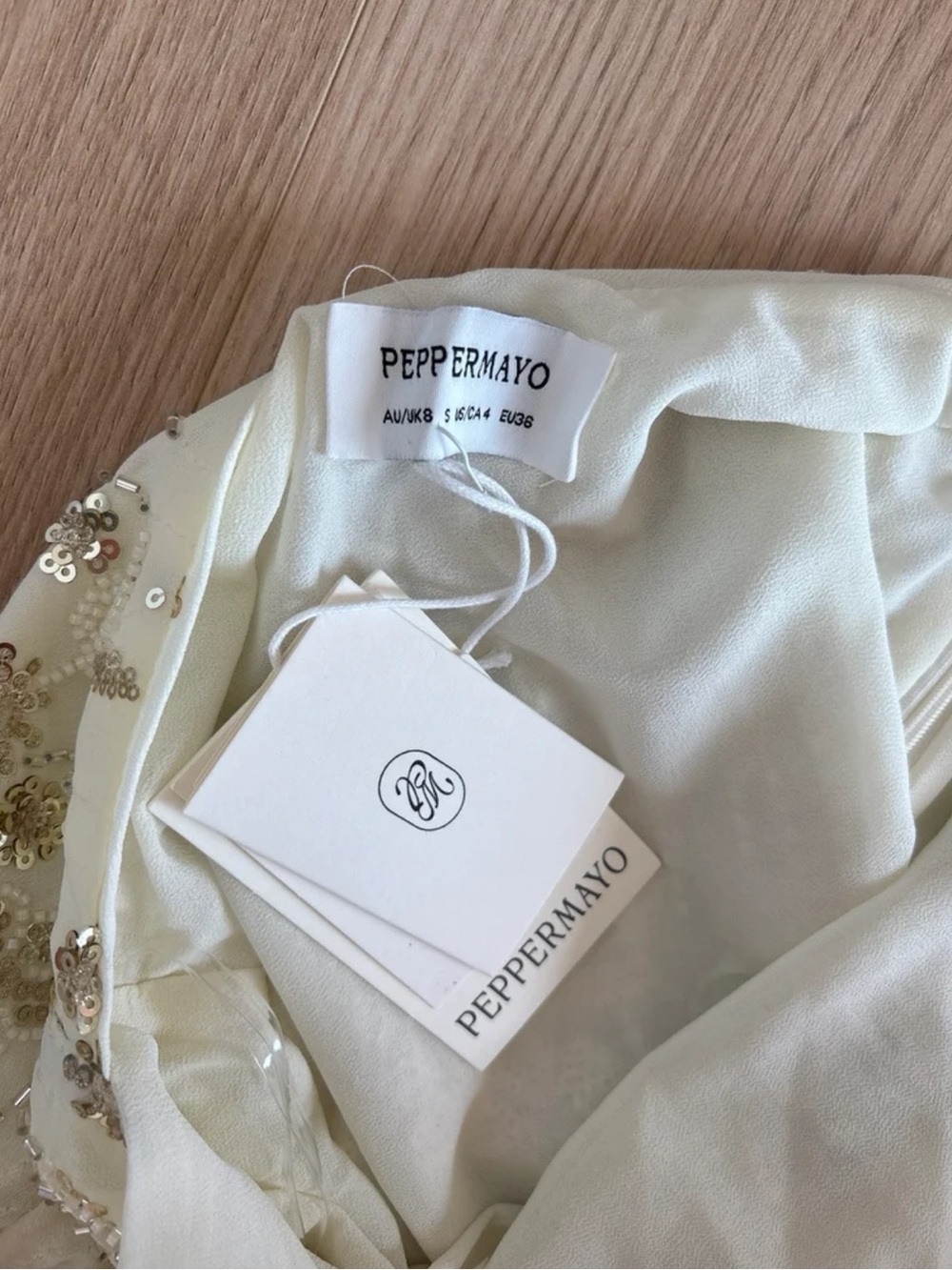 Peppermayo Cream Halter Mini Dress with Gold Floral Beading - Picture 10 of 11
